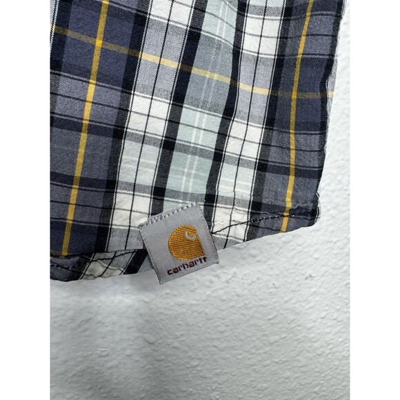 Carhartt Relaxed Fit Blue Grey Yellow Plaid Short Sleeve Button Shirt Men's L - Picture 6 of 16